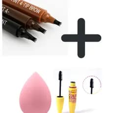 Kit Máscara de Cílios à Prova d'Água + Caneta de Sobrancelha + Esponja Maquiagem