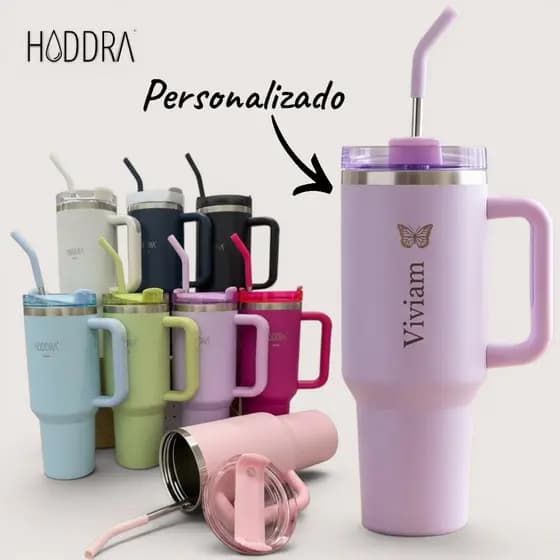 Copo Térmico Personalizado 1200ml Com Nome Garrafa Térmica Inox Com Canudo Inox Alça Premium Hiddra