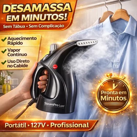 Passadeira a Vapor Portátil 127V SteamPro Luxe Desamassadora Vertical Roupas Profissional Vapor Contínuo