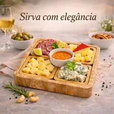 Kit Petisqueira/Tábua Bambu ou MDF 4 Divisórias Bandeja Aperitivo