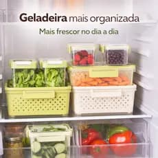 Kit Potes Herméticos Geladeira Frutas Legumes Organizador com cesta