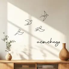 Quadro vazado de parede Pássaros Minimalistas Mdf + Palavra de parede aconchego