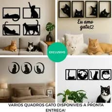 kit quadro gato Decorativo parede mdf Frase de parede eu amo gato Decoração quarto Sala