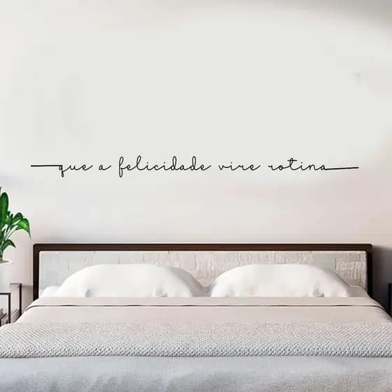 Frase de Parede Que a Felicidade Vire Rotina Comprido MDF Decorativo Sala Cabeceira de Cama