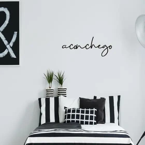 Frase De Parede Aconchego Lettering Minimalista Letras  Palavras Mdf Preto Decorativo Casa Sala Quarto