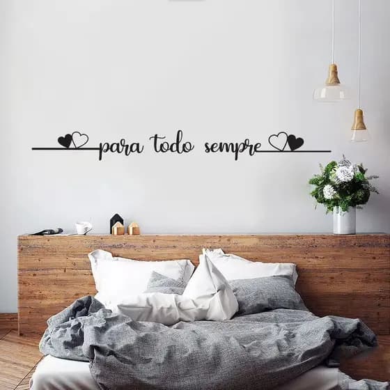 Frase de Parede Para Todo Sempre Dois Corações Decorativo para Quarto Cama Cabeceira MDF