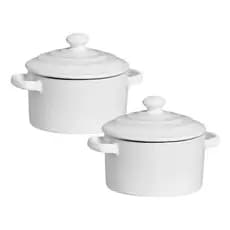 Kit 2 Mini Caçarola Cerâmica Branca Esmaltada 250ml Moderna Panelinha Para Festa Buffet Servir