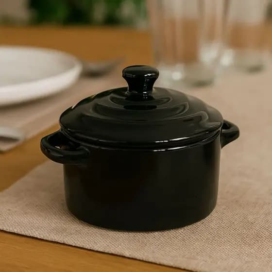 Mini Caçarola Cerâmica Preta Esmaltada 250ml Moderna Panelinha Para Festa Buffet Servir