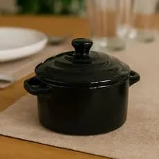 Mini Caçarola Cerâmica Preta Esmaltada 250ml Moderna Panelinha Para Festa Buffet Servir