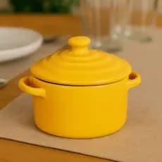 Mini Caçarola Cerâmica Amarela Esmaltada 250ml Moderna Panelinha Para Festa Buffet Servir