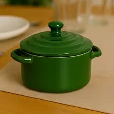 Mini Caçarola Cerâmica Verde Esmaltada 250ml Moderna Panelinha Para Festa Buffet Servir