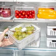 Organizador com Cesto 2,2L Geladeira Para Alimentos Vegetais Frutas Clear Fresh Acrílico Natural Ou