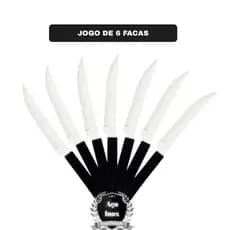 Jogo 6 Facas De Mesa Aço Inox Serrilhada Cozinha Churrasco Resistente
