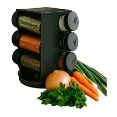 Porta Temperos Condimentos Giratório Plástico Preto com 06 Potes 80ml
