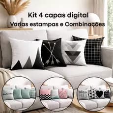 Kit 4 Capas de Almofada Decorativas Digital Luxo Moderna