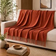 Manta para Sofá Decoração 100% Algodão com Nó nas pontas