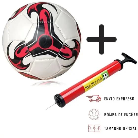 Bola de Futebol + Bomba de Ar Manual  kit Bola Tamanho Oficial Couro Sintético Campo Costurada