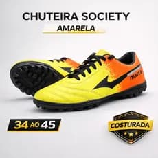 Chuteira Society Amarela Adulto Masculino Marra Costurada – Leve e Resistente 34 ao 45