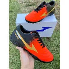 Tênis Chuteira SOCIETY e FUTSAL Costurada M-3 LARANJA/PRETO/DOURADO Super Reforçada Quadra Adulto Unissex