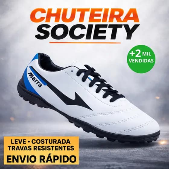 Chuteira Society Masculina Costurada Super Reforçada Marra Confortável 34 ao 45 Envio Rápido BRASIL