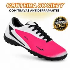 Chuteira Society Adulto Rosa Pink Unissex Confortável e Antiderrapante Quadra Sintética Copa Brasil