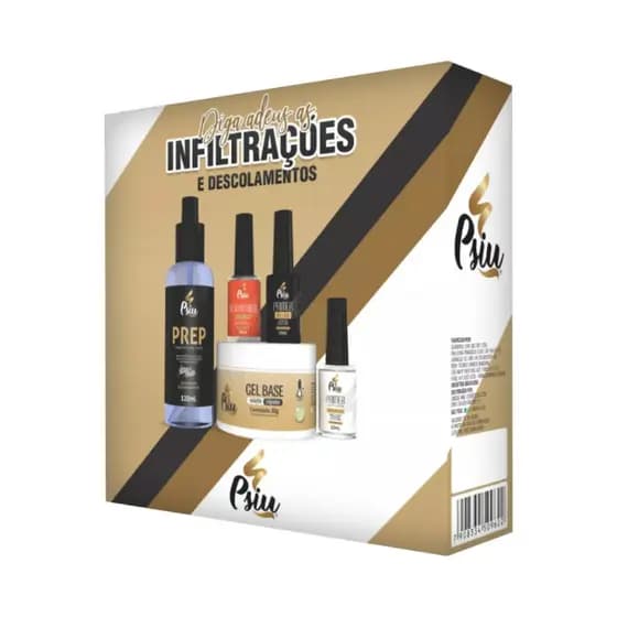 Kit Infiltracões e Psiu Unhas - Gel Base + Primer Adesivador + Desidratador + Primer Ácido + Prep Higienizante