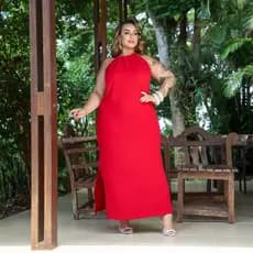 VESTIDO FEMININO PLUS SIZE LONGO FRENTE ÚNICA FENDA LATERAL AIR FLOW LEVINHO FRESCO CASUAL ELEGANTE MODERNO LIA ROSA
