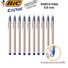 CANETA BIC 10 UN  CRISTAL PONTA  FINA AZUL  UN