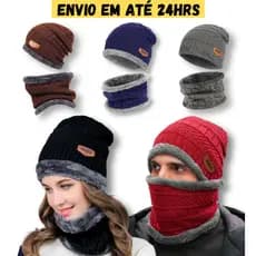 Touca De Inverno Neve Gorro De Frio De Lã Toca + Gola Cachecol Forro Pelúcia Unissex Luxo Chile Bariloche Argentina
