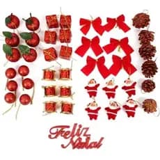 Kit 43 Pendentes Natal Decoração Arvores Enfeites Pendurar Diversos Prata Dourado Vermelho