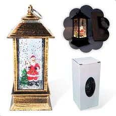 Enfeite Natalino Lamparina Nevada - Decoração de lanterna Natalina com Papai Noel