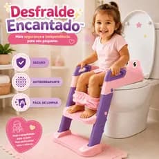 Assento Redutor Infantil Com Escada Desfralde Encantado™ Rosa Antiderrapante Universal Seguro