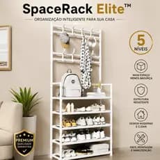 SpaceRack Elite™ Prateleira Organizadora 5 Níveis Multiuso Sapateira Closet Roupas Branco