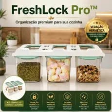 FreshLock Pro™ Kit 3 Potes Herméticos Com Tampa e Suporte Organizador Cozinha Premium