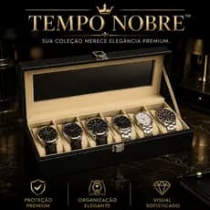 Tempo Nobre™  Caixa Porta Relógios 6 Nichos Luxo Organizador Com Visor Premium