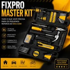 Kit Ferramentas 200 Peças Completo com Maleta Organizadora Alicate Martelo Bits Chaves Allen FixPro™