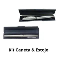 Caneta Metal Esferográfica Prata Com Anel Pratoa  e tampa Acompanha Estojo A13