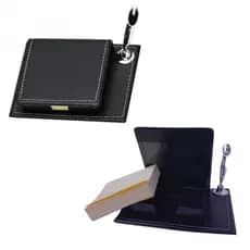 Kit 3/6 Bloco de Anotações e Suporte Plástico para Caneta em Couro Sintético Para Presente Lembrança