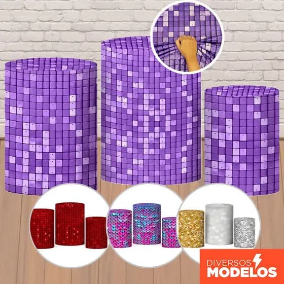 Capa Cilindro Festa Glitter Efeito Lantejoula Trio Veste Fácil em Tecido Sublimado- Diversos Modelos