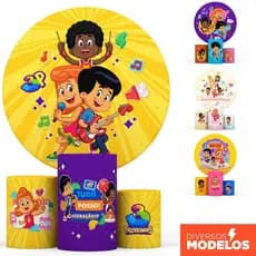 Capa de Cilindro + Painel Redondo 3 Palavrinhas Decoração Festa Infantil Tecido Sublimado - Licenciado