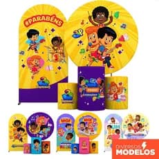Capa Cilindro + Kit Painel de Festa 3 Palavrinhas Decoração Aniversário Infantil  Sublimado - Licenciado