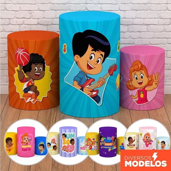 Capa Cilindro de Festa Decoração 3 Palavrinhas Sublimado Tecido Trio C/Elástico Veste Fácil - Licenciado