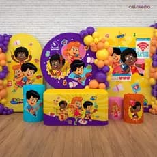 Capa e Painel 3 Palavrinhas Decoração para Festa Infantil Sublimado Em Tecido - Licenciado