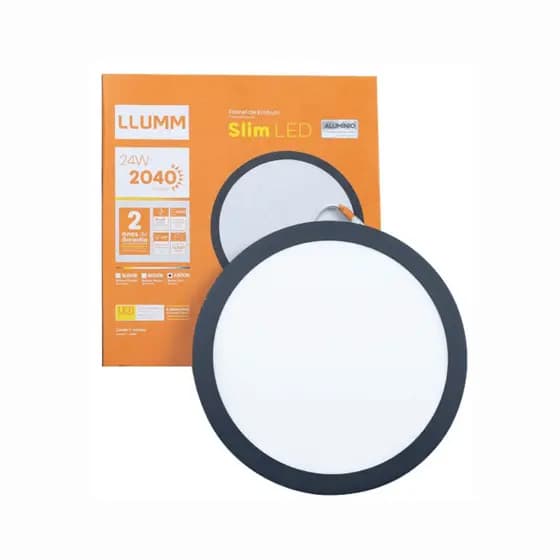 Luminaria Led Embutir Slim Redondo Preto 24W 6500K LLUMM