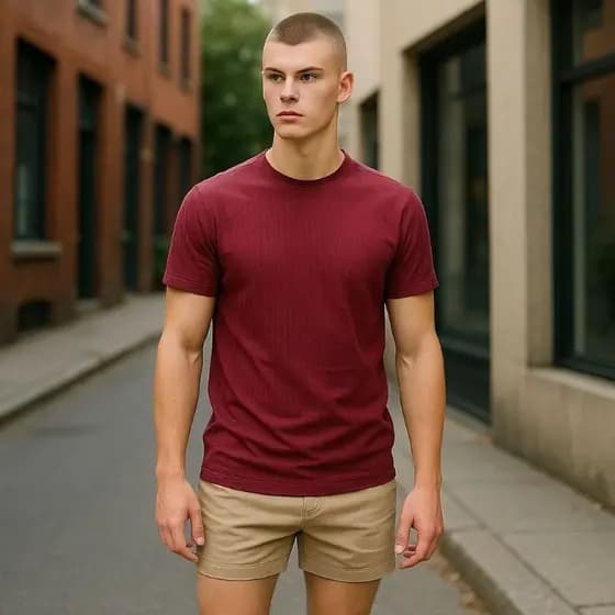 Camiseta Masculina Justo Slim Fit Malha Canelado Importado