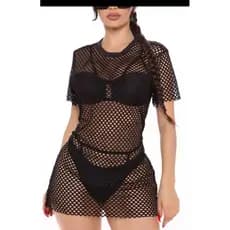 Saia Mini renda tela Arrastão Moda praia Feminina