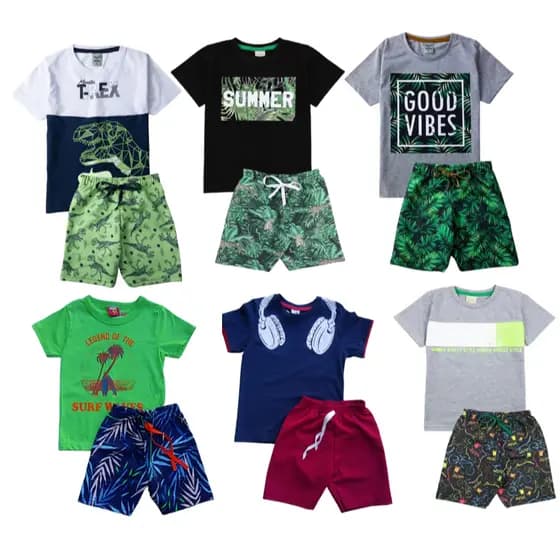 Kit  Sortido 6 Peças Roupa Infantil Menino 3 Camisetas + 3 Shorts - Promoção - Kit com 3 Conjuntos de Roupa Infantil Menino verão- Roupa Bebê
