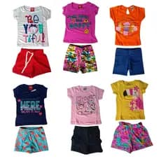 Kit Sortido 12 Peças de Roupas Infantil Menina - 6 Camisetas + 6 Bermudas - Promoção - Kit com 6 Conjuntos de Roupa Infantil Menina - Roupas Bebê..