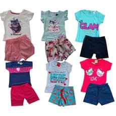 Kit Sortido 6 Peças de Roupas Infantil Menina - 3 Camisetas + 3 Bermudas - Promoção - Kit com 3 Conjuntos de Roupa Infantil Menina - Roupas Bebê..