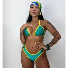 Biquíni Cortininha Feminino Calcinha Asa Delta Verão Acetinado